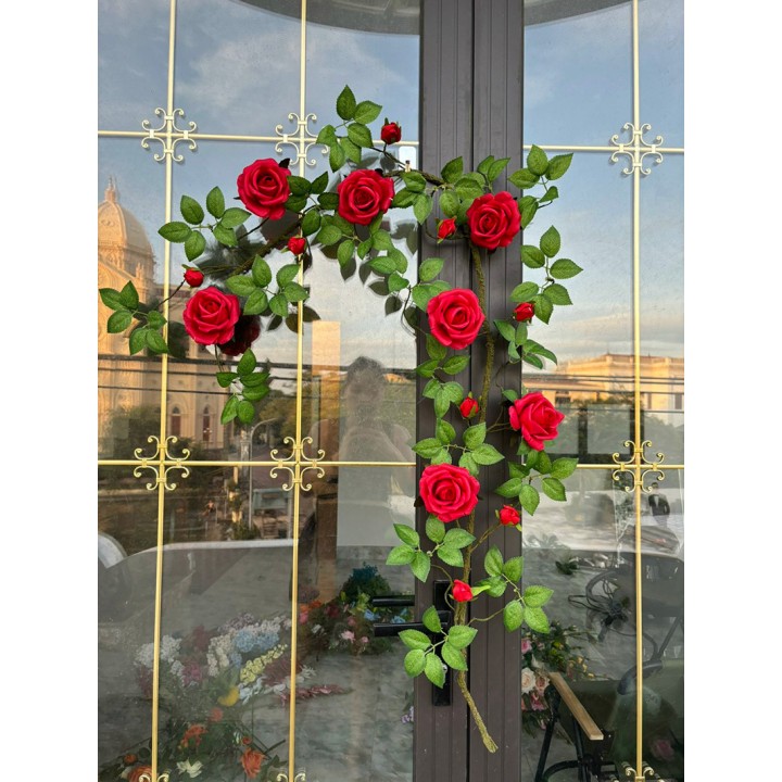 Dây hoa hồng leo giả KT 150cm_ dây đỏ